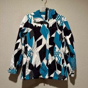 Women's Empyre Technical‎ Outerwear Snowboard Jacket Teal Black Geometric Small